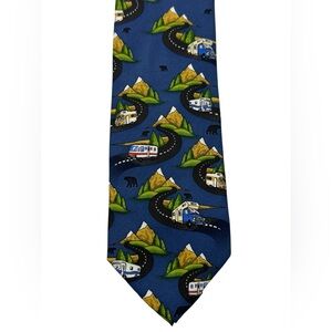Good Sam Neckwear RV Camper Bear Road Trip Novelty Tie Blue 61” Silk
